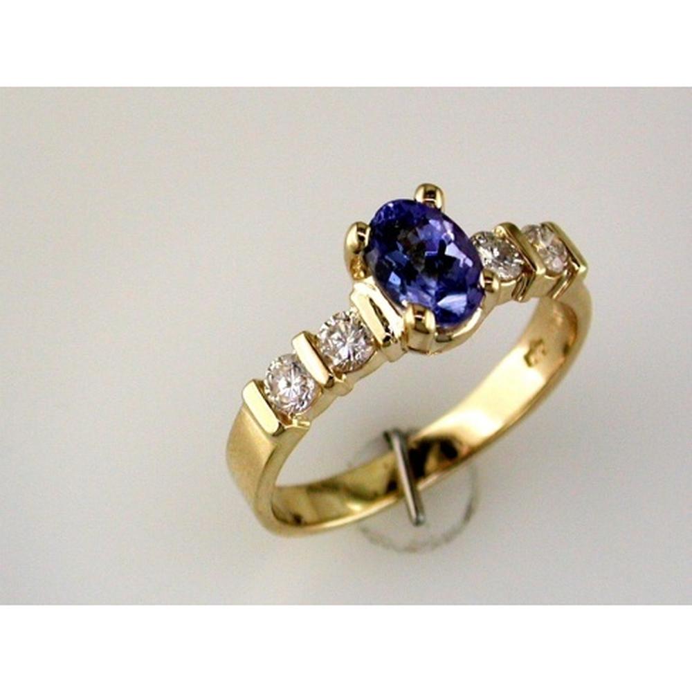 Royal Exquisite 14K Yellow Gold Tanzanite and Diamond Halo Ring