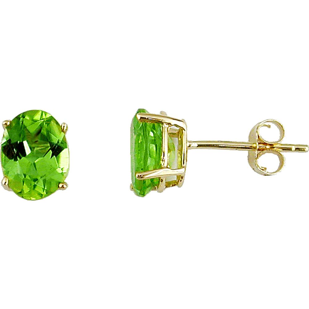 Royal Gleaming Green Peridot Stud Earrings in 14K Yellow Gold
