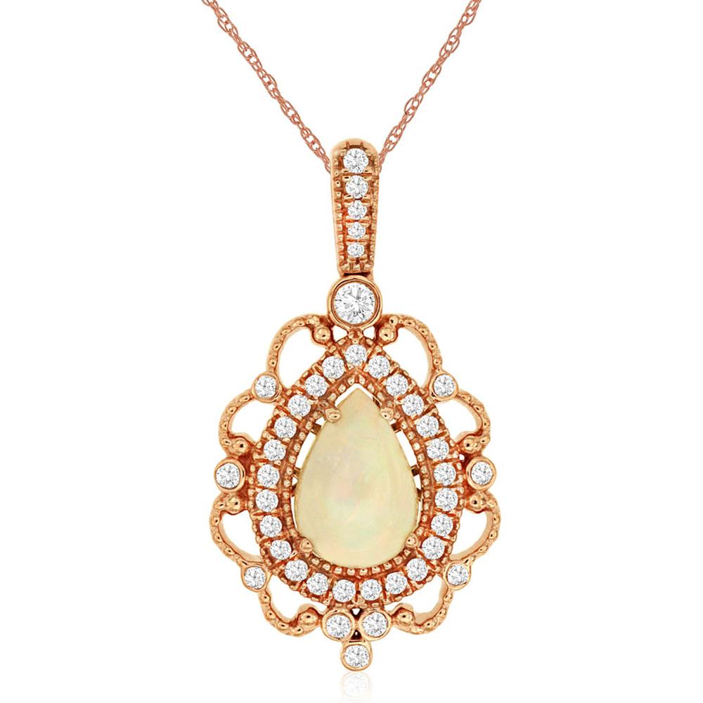 Royal Illuminate your Identity with Royal's 14K Rose Gold Opal & Diamond Pendant - Pear Shape - 1.62 Carat Total Gem Weight