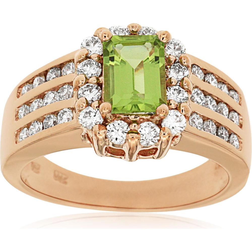Royal Luxe 14K Rose Gold Peridot and Diamond Ring - 1.10 Carat Emerald Cut Peridot with Diamond Accents