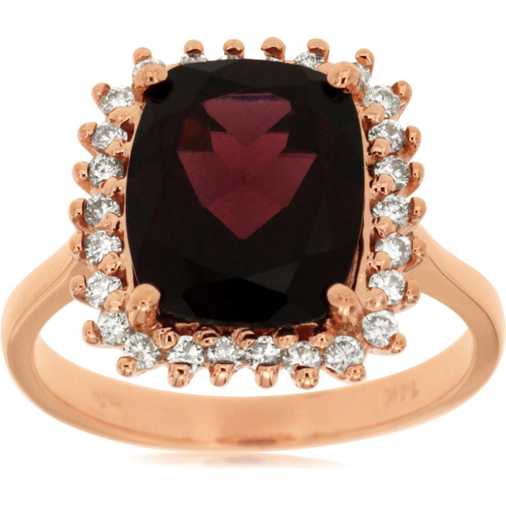 Royal Luxe 14K Rose Gold Rhodolite & Diamond Halo Ring - 5.30 Carat Total Gem Weight