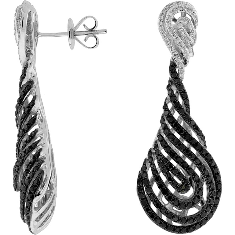 Royal Luxe 14K White Gold Black Diamond & Diamond Earrings - 1.50 Carat Black Diamond, 0.17 Carat Diamond Total Weight
