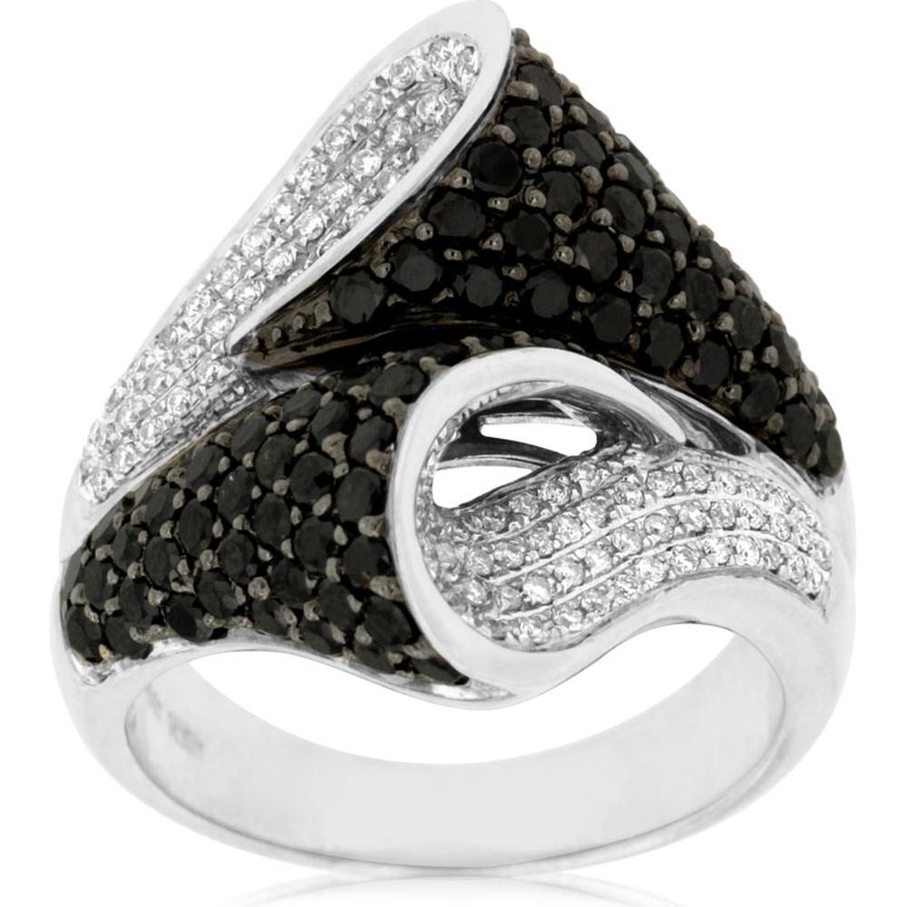 Royal Luxe 14K White Gold Black Diamond & Diamond Ring - Exquisite Statement Piece