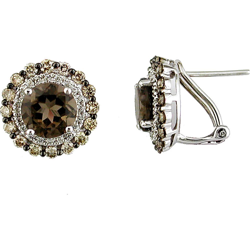 Royal Luxe 14K White Gold Diamond & Smoky Quartz Statement Earrings
