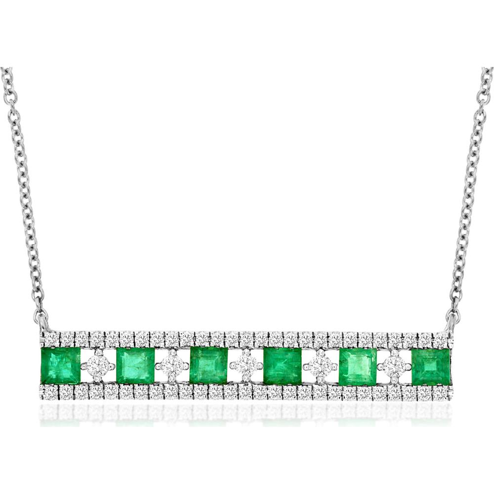 Royal Luxe 14K White Gold Emerald & Diamond Bar Necklace - Timeless Elegance