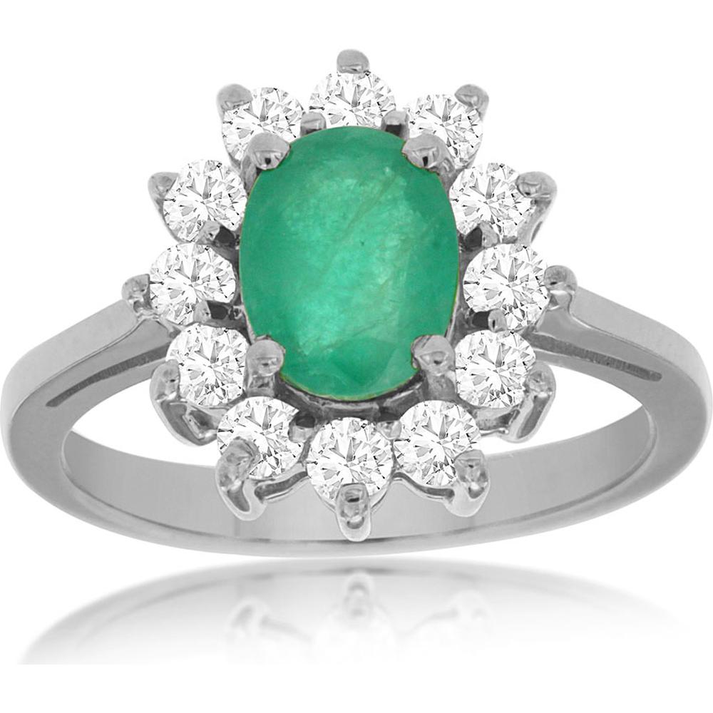 Royal Luxe 14K White Gold Emerald & Diamond Ring - 1.20 Carat Oval Cut Gem