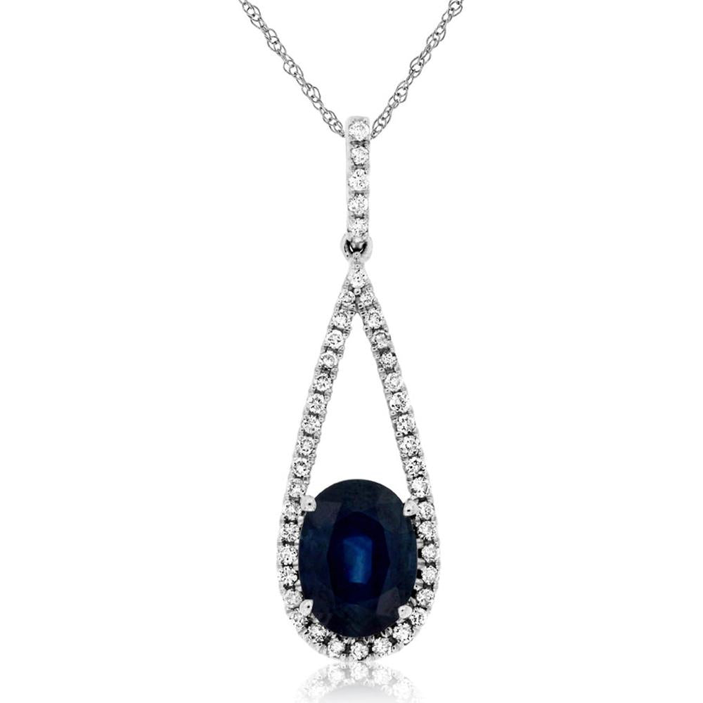Royal Luxe 14K White Gold Sapphire & Diamond Pendant - Timeless Elegance