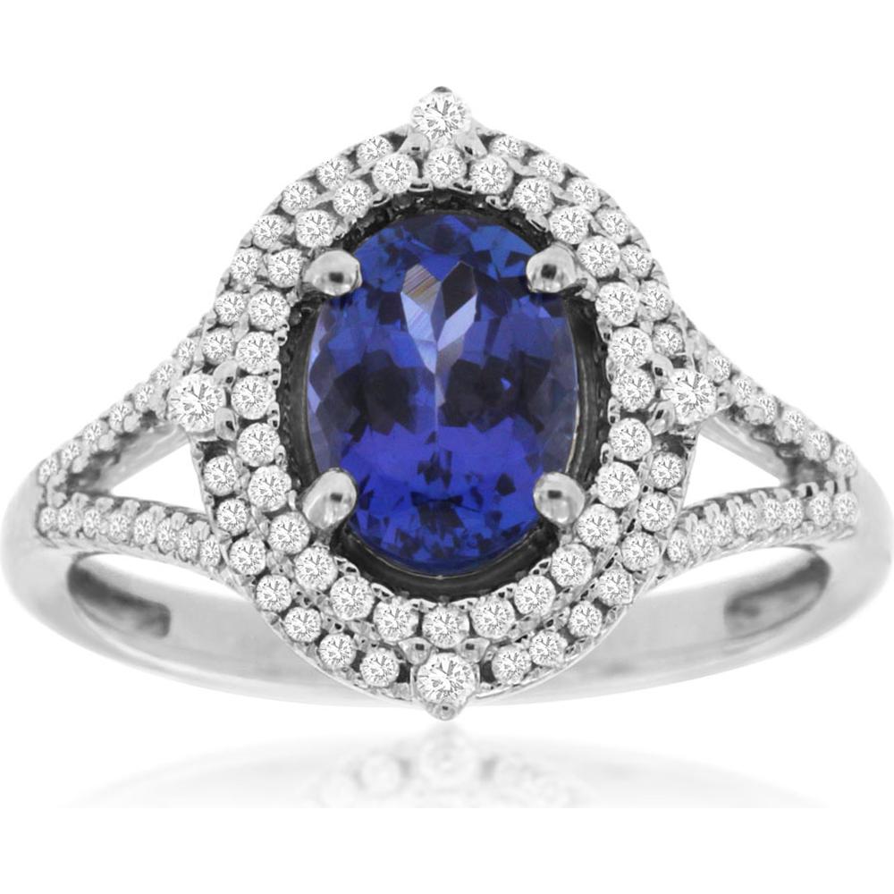 Royal Luxe 14K White Gold Tanzanite and Diamond Halo Ring