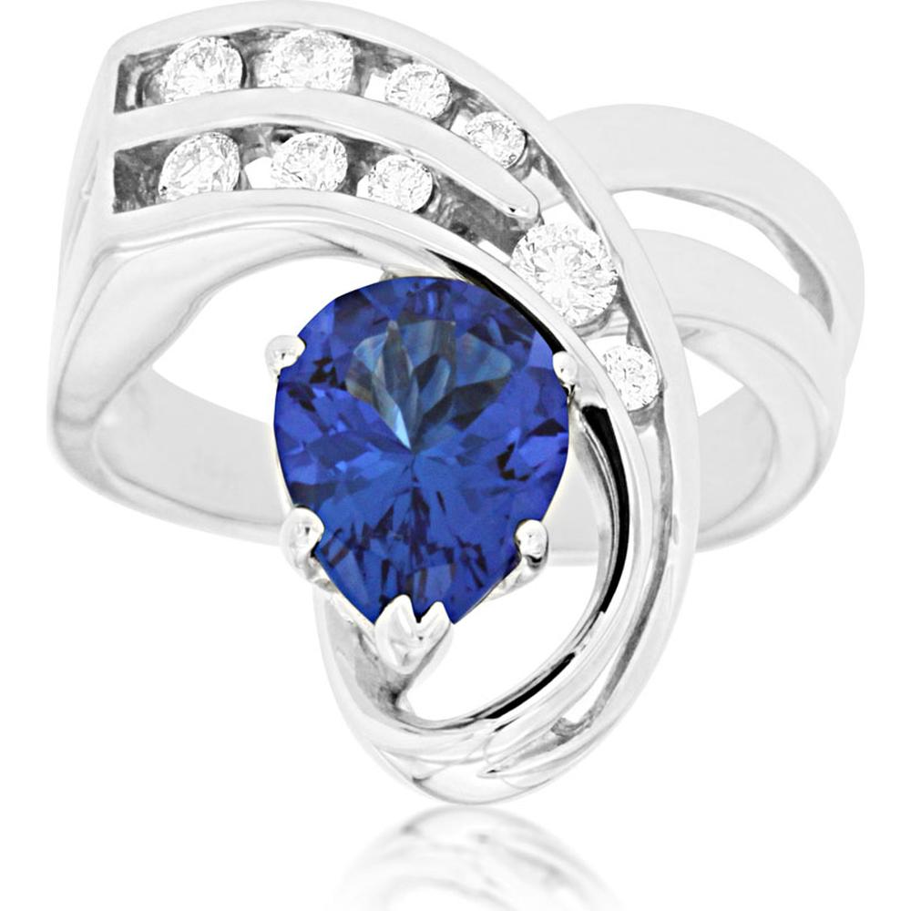 Royal Luxe 14K White Gold Tanzanite & Diamond Pear Ring - 2.13 Carat Total Gem Weight