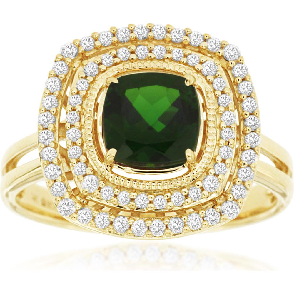 Royal Luxe 14K Yellow Gold Cushion-Cut Russalite and Diamond Ring