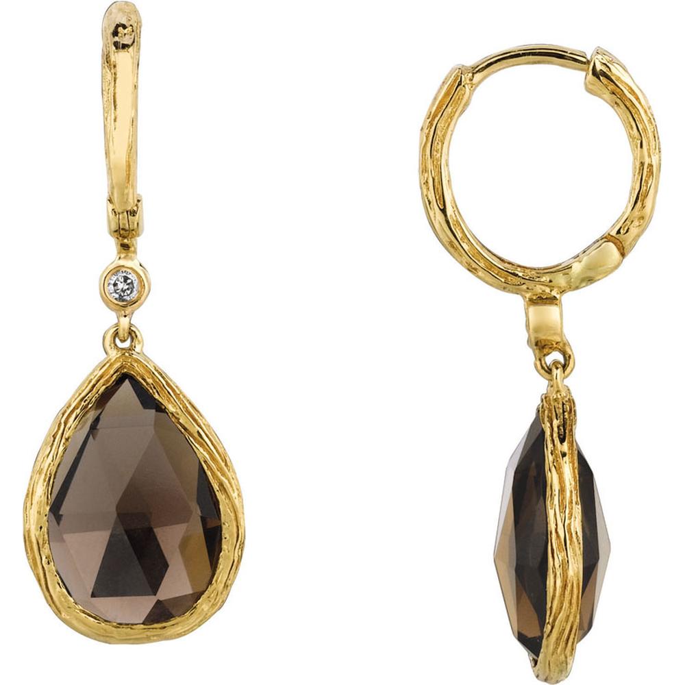 Royal Luxe 14K Yellow Gold Smoky Quartz & Diamond Earrings - 6.50 Carat Pear-Shaped Gem