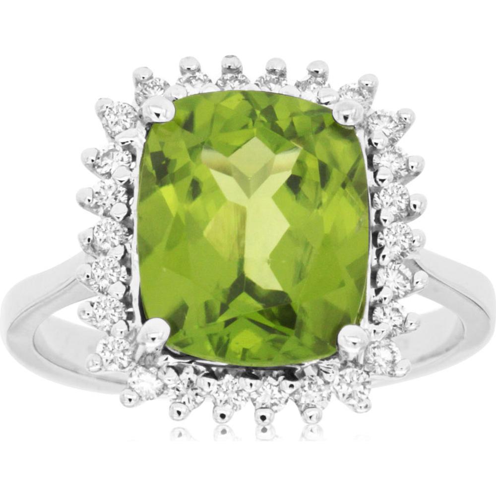 Royal Luxurious 14K White Gold Peridot and Diamond Ring - 4.30 Carat Peridot, 0.40 Carat Diamonds