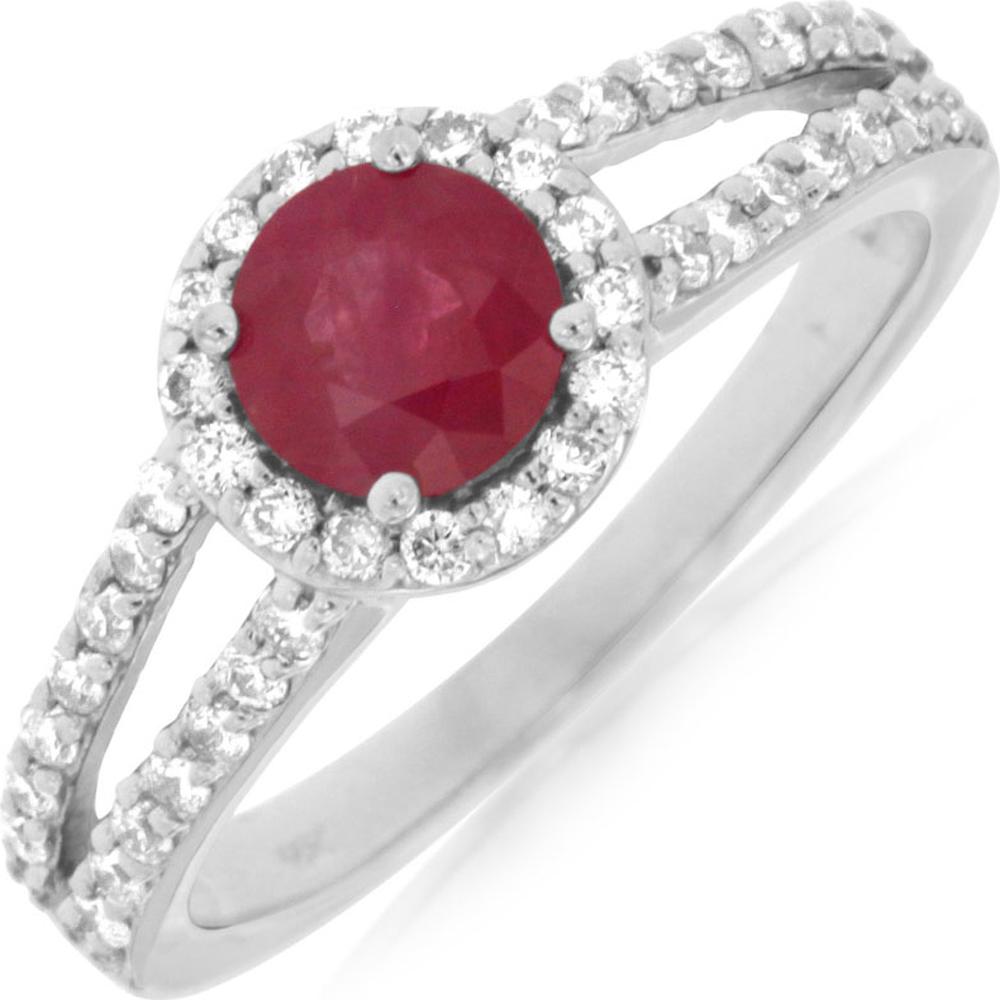 Royal Luxurious 14K White Gold Ruby and Diamond Halo Ring