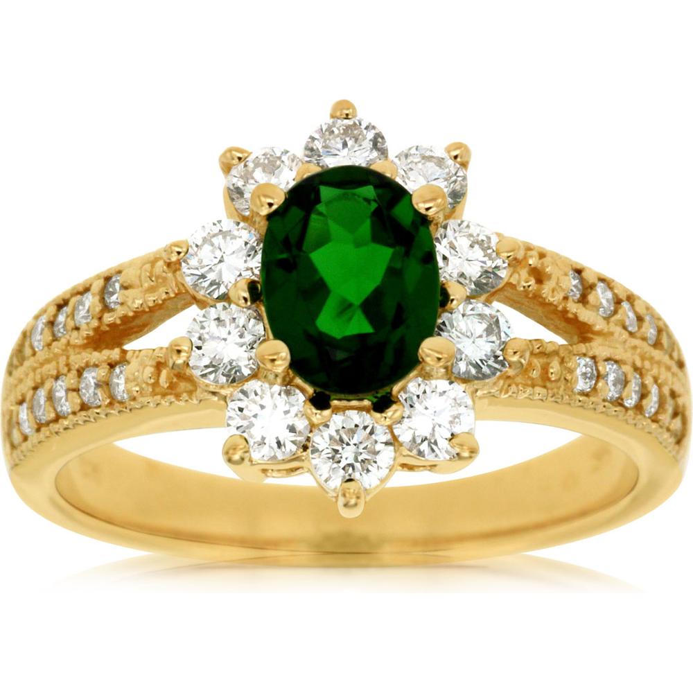 Royal Luxurious 14K Yellow Gold Russalite and Diamond Oval Ring