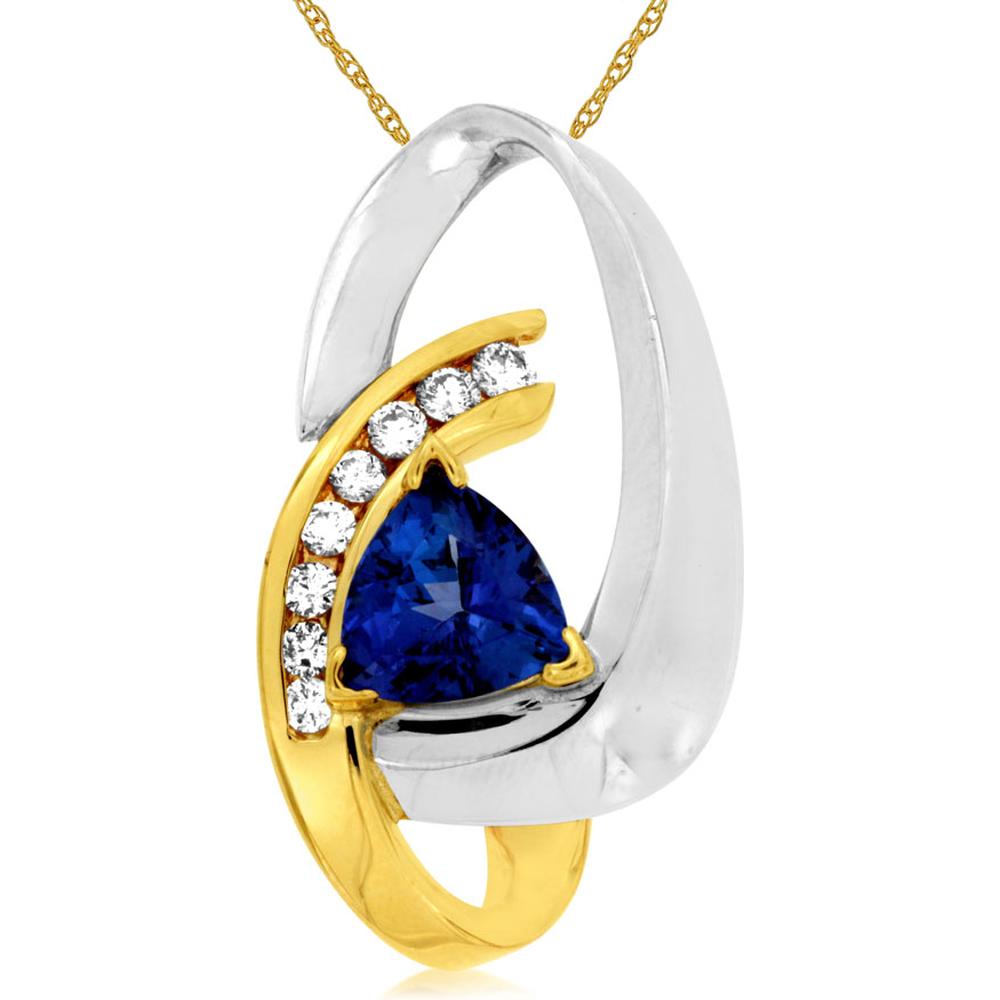 Royal Luxurious 14K Yellow Gold Tanzanite & Diamond Trillion Pendant