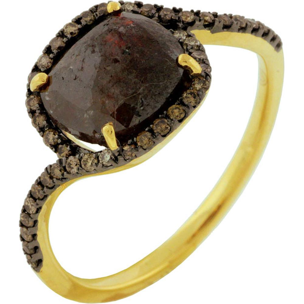 Royal Luxurious 18K Yellow Gold Mocha Diamond Halo Ring