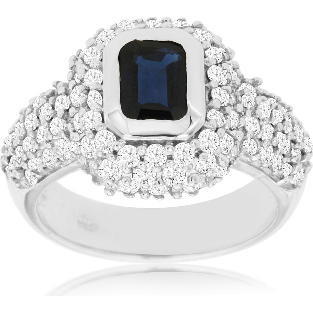 Royal Majestic 14K White Gold Sapphire & Diamond Ring - 1.10 Carat Sapphire, 1.80 Carat Total Diamond Weight