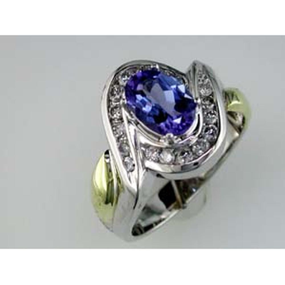 Royal Majestic 14K White Gold Tanzanite and Diamond Oval Ring - 1.30 Carat Tanzanite, 0.40 Carat Diamonds