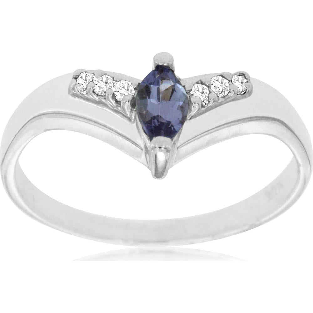 Royal Marquise Tanzanite and Diamond Ring in 14K White Gold - Timeless Elegance