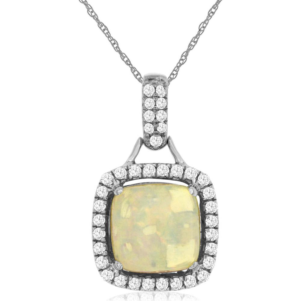 Royal Opulent 14K White Gold Opal & Diamond Pendant - 1.40 Carat Opal, 0.24 Carat Diamonds