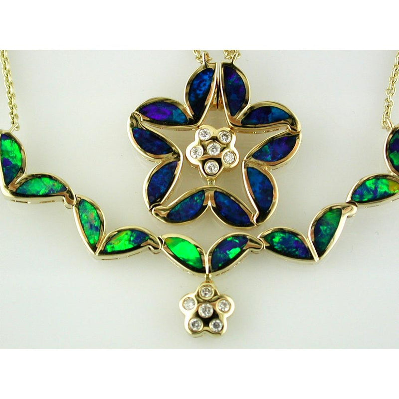 Royal Opulent 14K Yellow Gold Opal & Diamond Necklace