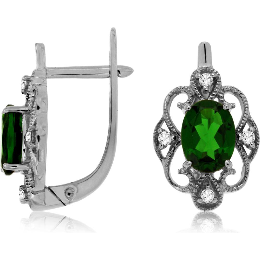 Royal Oval Russalite and Diamond Earrings in 14K White Gold
