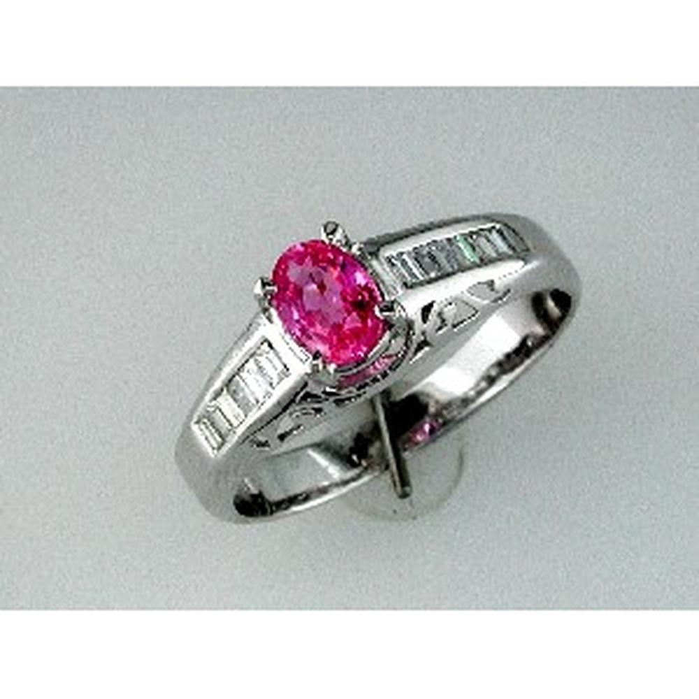 Royal Pink Sapphire and Diamond 14K White Gold Ring