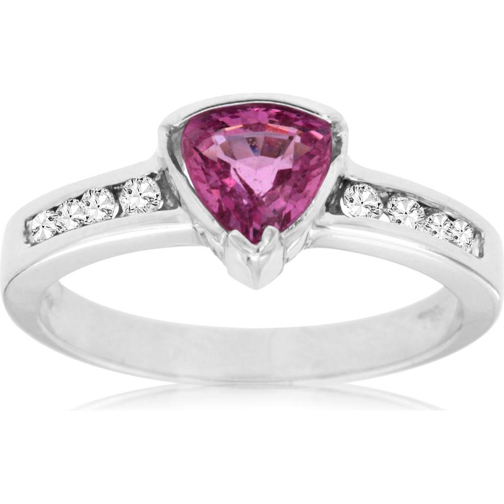 Royal Pink Sapphire Romance 14K White Gold Trillion-Cut Diamond Ring
