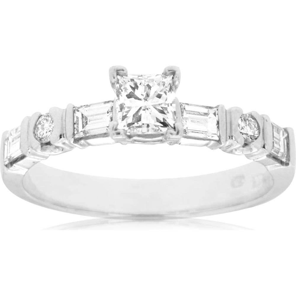 Royal Princess Cut Diamond Engagement Ring in 14K White Gold