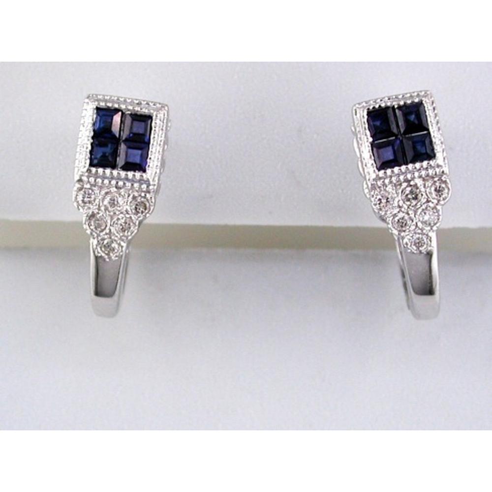 Royal Princess Cut Sapphire & Diamond Earrings in 14K White Gold