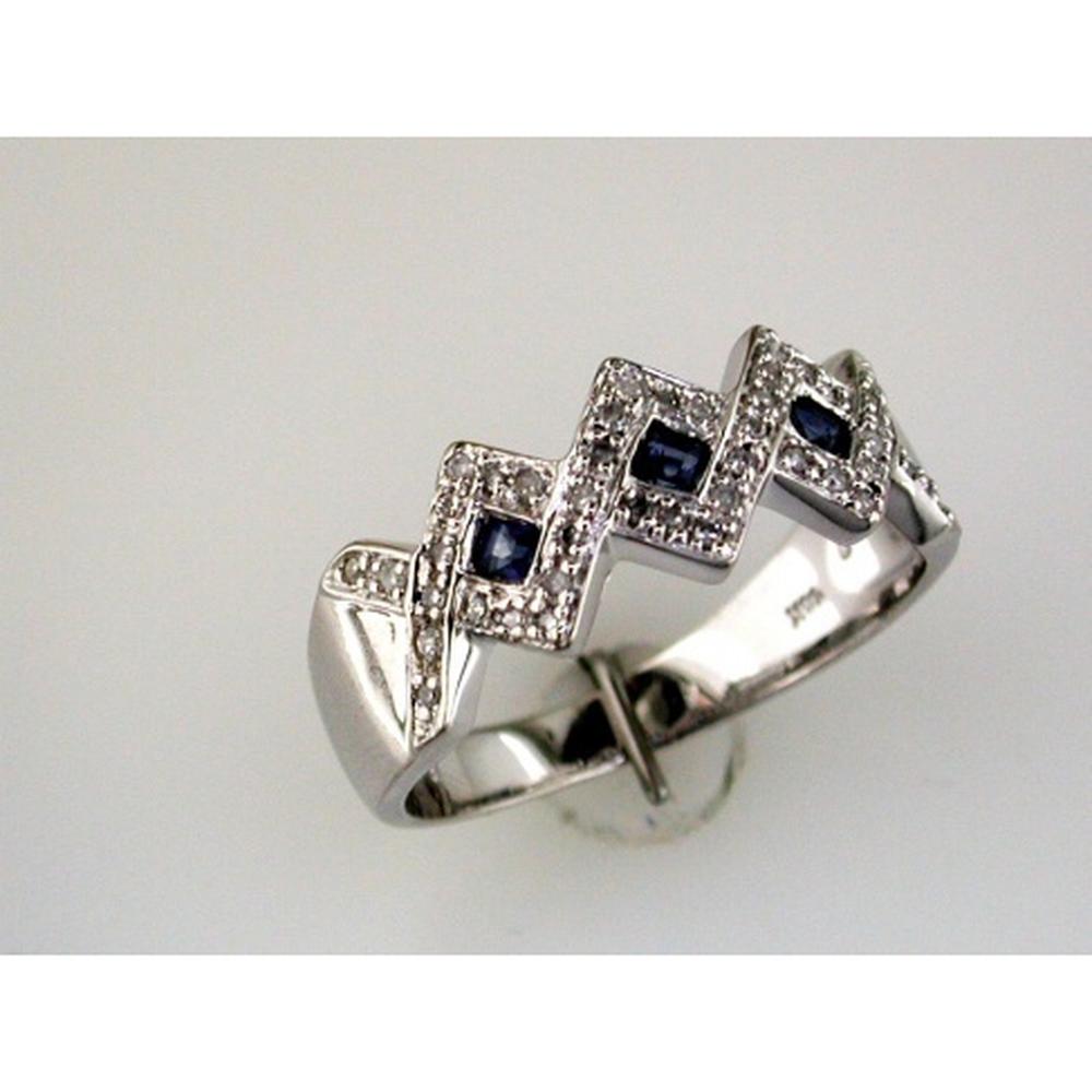 Royal Princess-Cut Sapphire and Diamond Ring in 14K White Gold