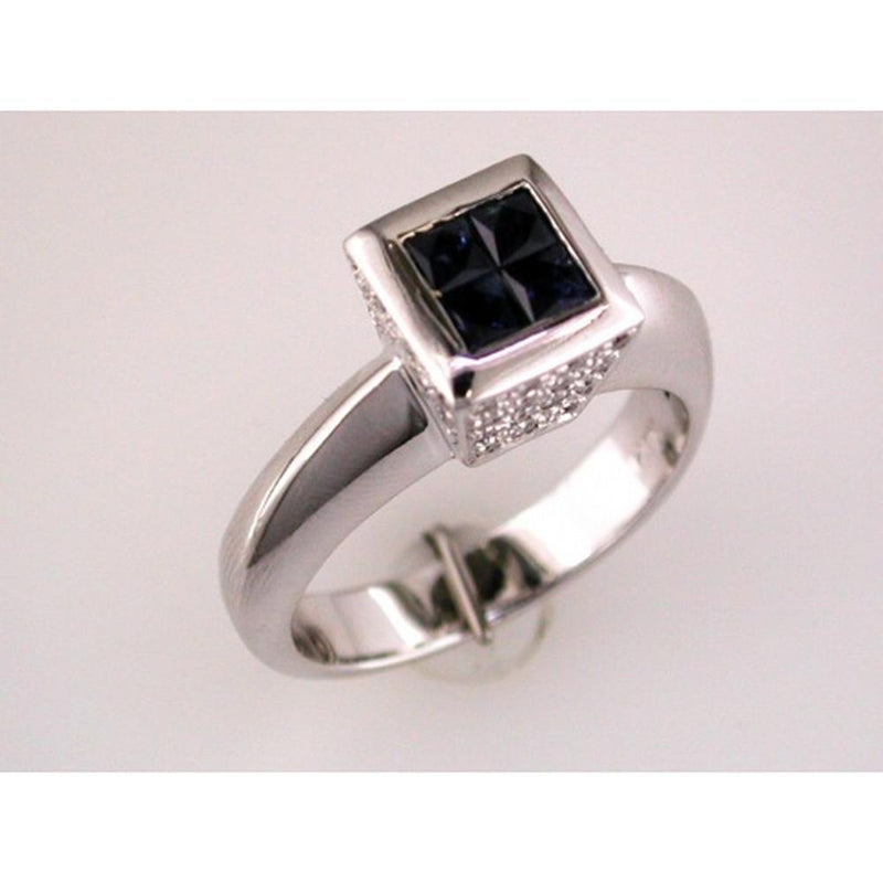 Royal Princess-Cut Sapphire and Diamond Ring in 14K White Gold