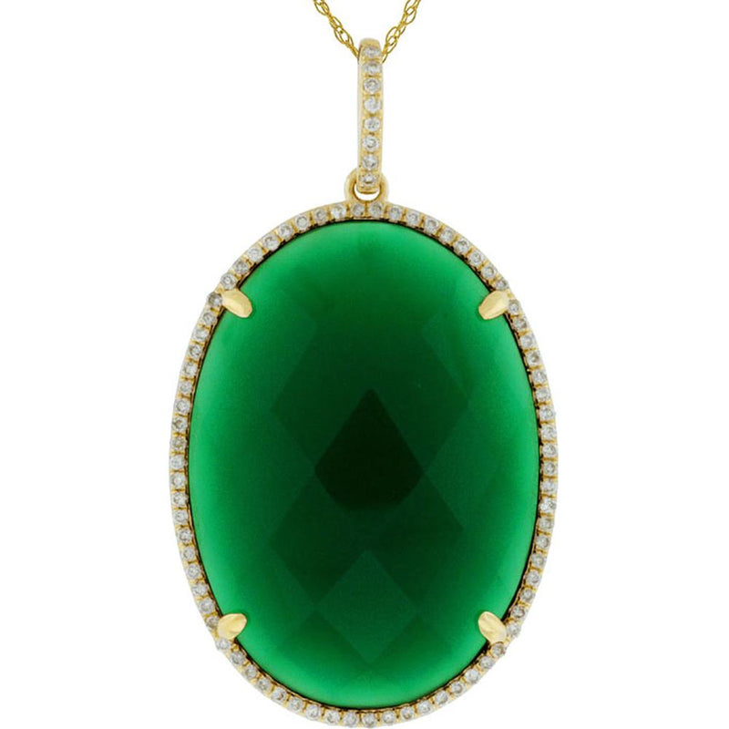 Royal Radiance 14K Yellow Gold Diamond & Agate Pendant - Enchanting Oval Necklace