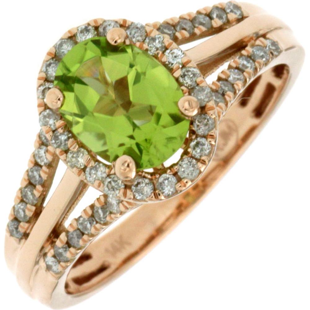 Royal Radiant 14K Rose Gold Peridot & Diamond Ring - 1.25 Carat Oval Peridot - Sparkling Diamond Accents