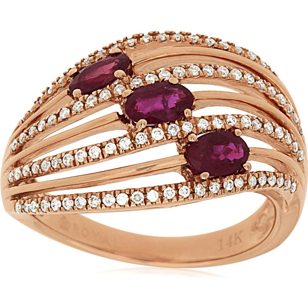 Royal Radiant 14K Rose Gold Ruby and Diamond Ring - Timeless Elegance