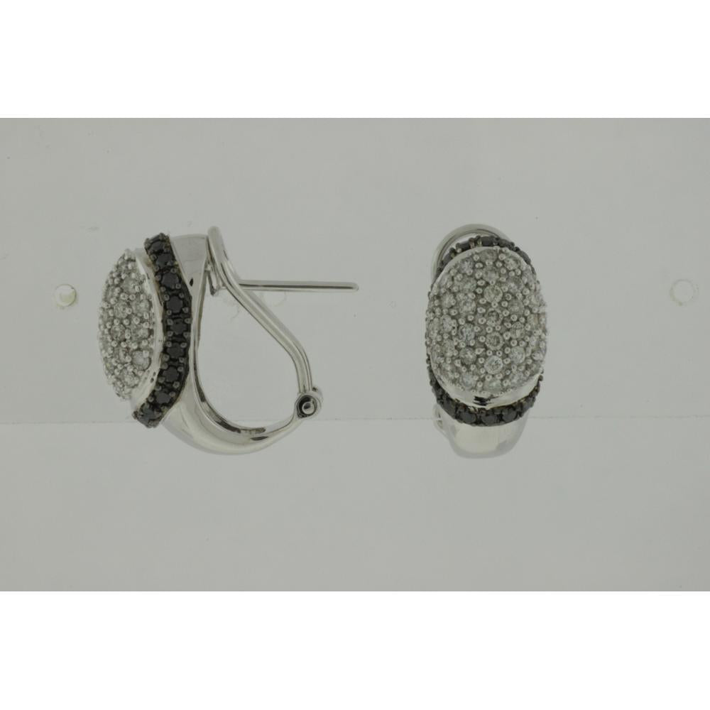 Royal Radiant 14K White Gold Black Diamond & Diamond Earrings - Exquisite Contrast