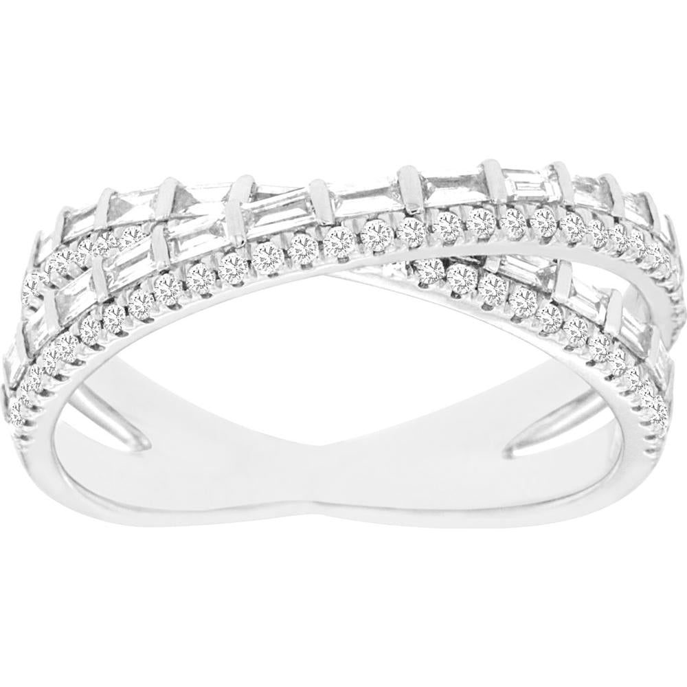 Royal Radiant 14K White Gold Diamond Ring with Baguette Accents