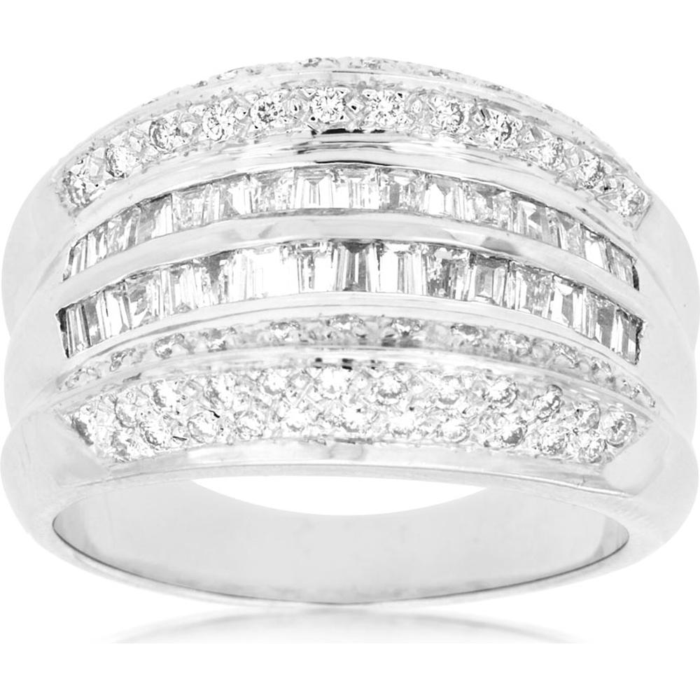 Royal Radiant 14K White Gold Diamond Ring with Baguette and Round Diamonds - 1.28 Carat Total Weight