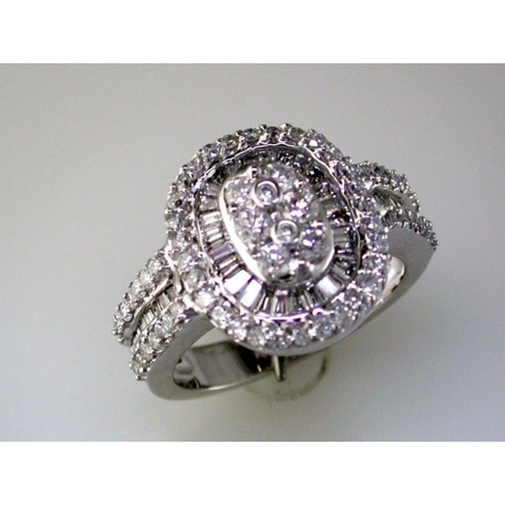 Royal Radiant 14K White Gold Diamond Ring with Baguette and Round Diamonds - 1.50 Carat Total Diamond Weight
