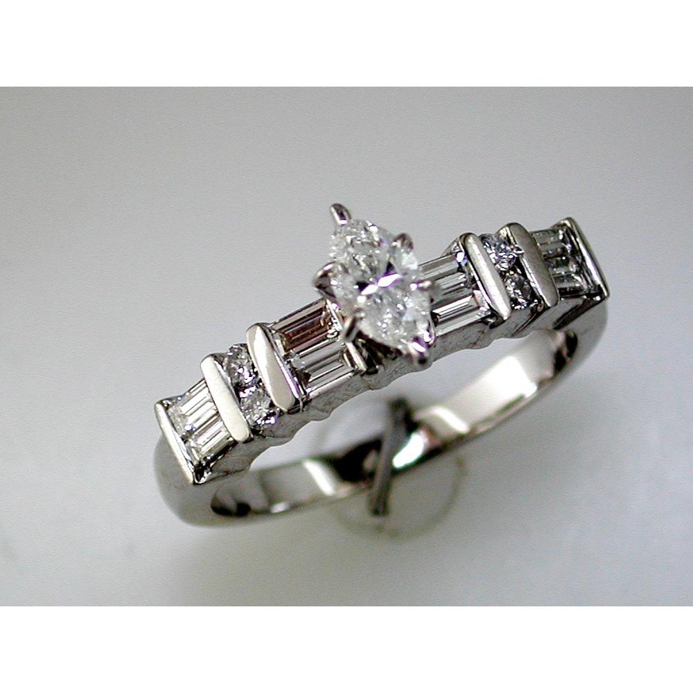 Royal Radiant 14K White Gold Marquise Diamond Engagement Ring - 0.38 Carat Center, 0.11 Carat Total Diamond Weight