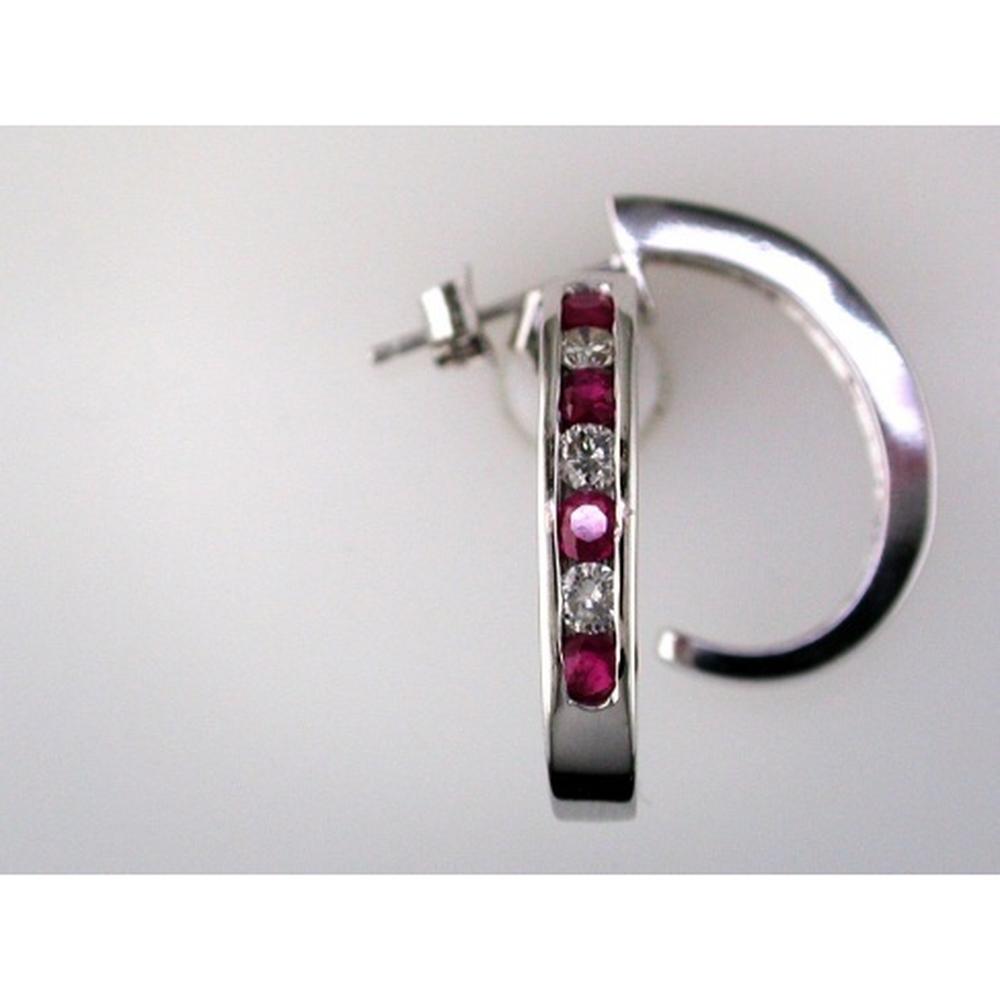 Royal Radiant 14K White Gold Ruby and Diamond Hoop Earrings