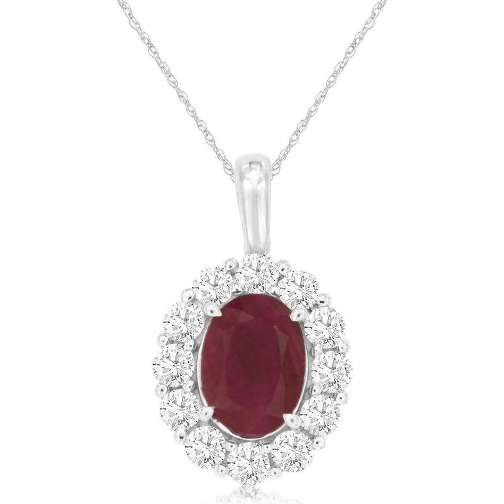 Royal Radiant 14K White Gold Ruby and Diamond Pendant