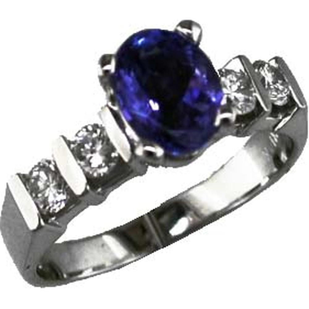 Royal Radiant 14K White Gold Tanzanite and Diamond Oval Ring