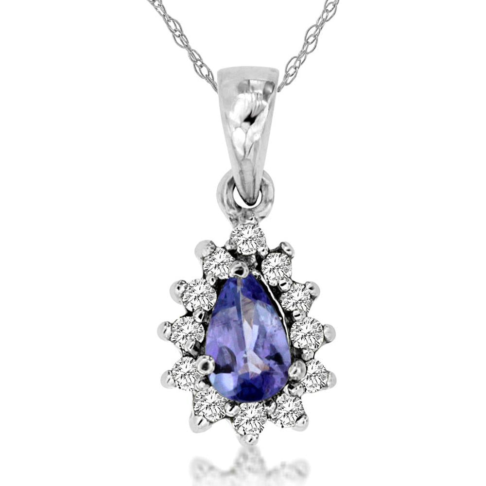 Royal Radiant 14K White Gold Tanzanite & Diamond Pear Pendant