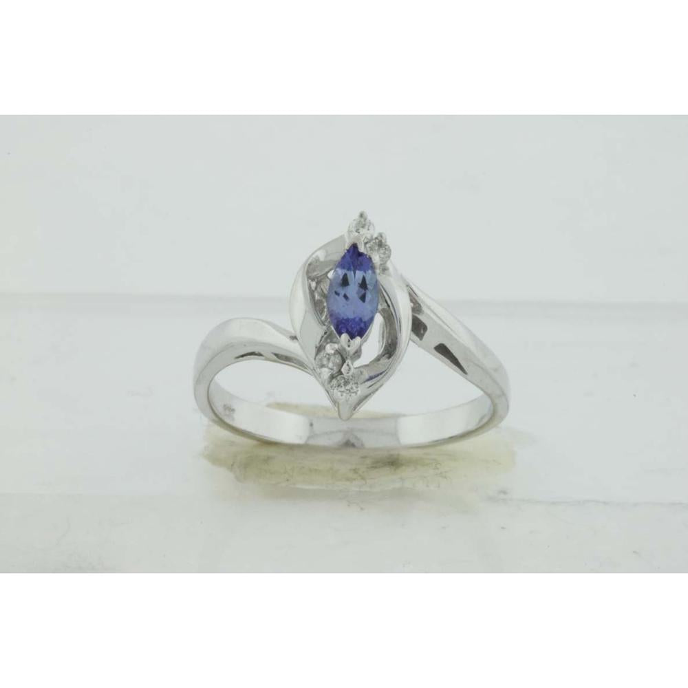 Royal Radiant 14K White Gold Tanzanite Marquise Ring with Diamond Accents