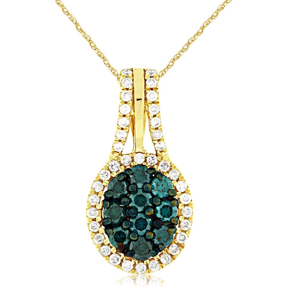 Royal Radiant 14K Yellow Gold Blue and White Diamond Pendant