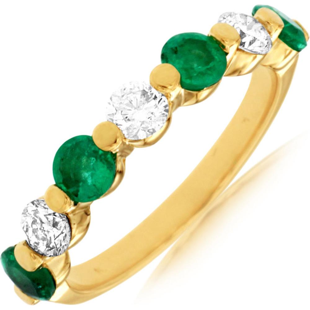 Royal Radiant 14K Yellow Gold Emerald and Diamond Halo Band