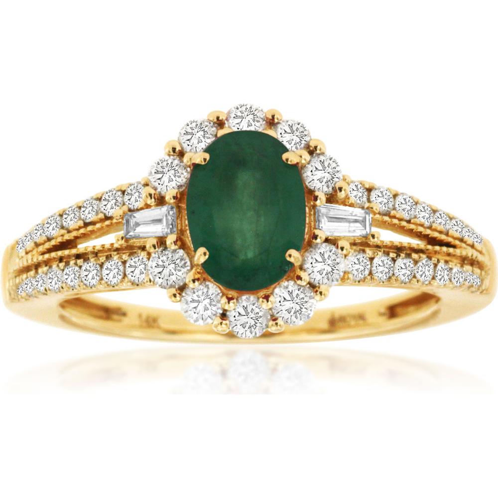 Royal Radiant 14K Yellow Gold Emerald and Diamond Oval Ring