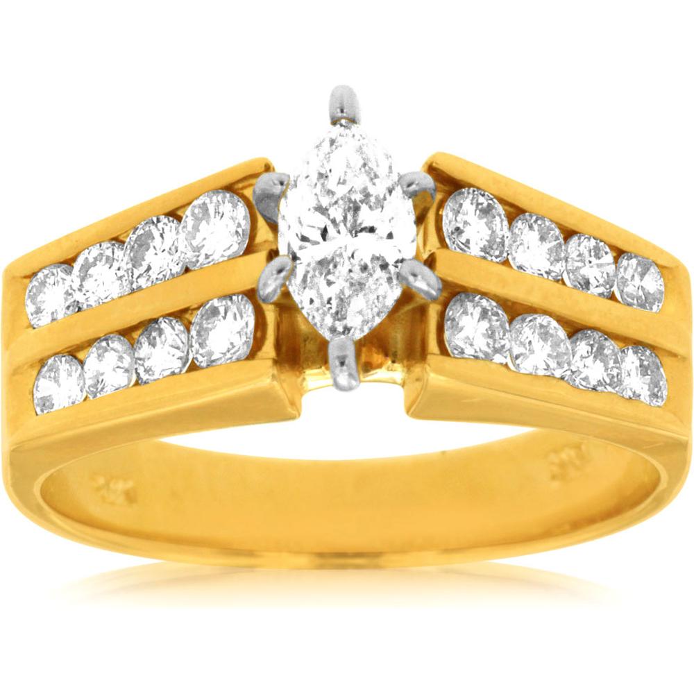 Royal Radiant 14K Yellow Gold Marquise Diamond Engagement Ring
