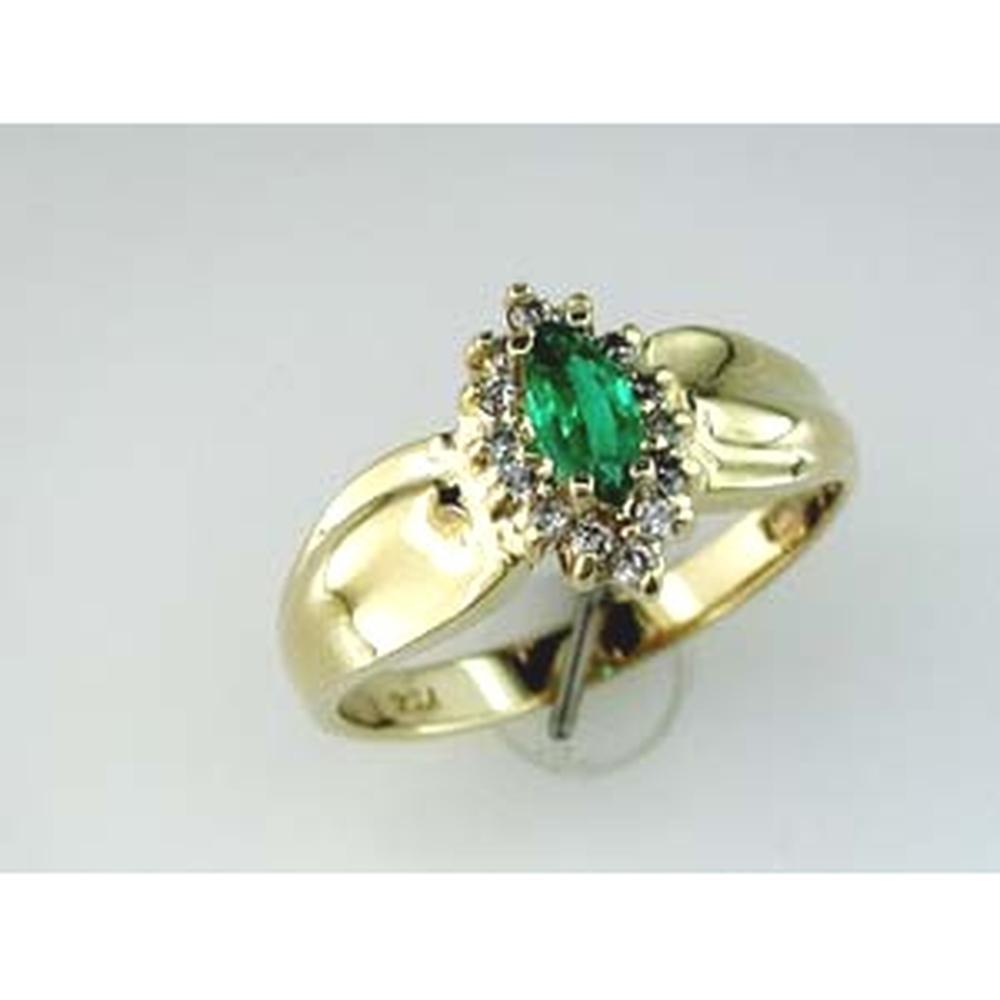 Royal Radiant 14K Yellow Gold Marquise Emerald & Diamond Ring